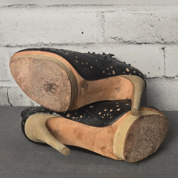 BCBGmaxazria Black & Tan Platform, Booties, Stiletto Shoes - Picture 10 of 15